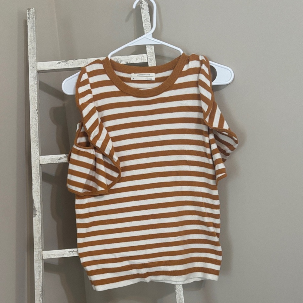 Anthropologie Striped Mustard and White Top